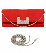 Evening Bag - Satin w/ Rhinestone Buckle Closure - Red - BG-EBS1142RD